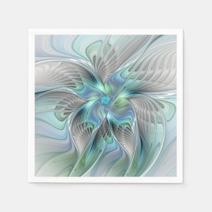 Serviette En Papier Abstrait Bleu Vert Papillon Imaginaire Fractal Art