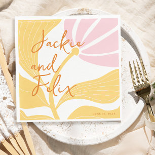 Serviette En Papier Abstrait Chic Retro Colorful Floral Mariage