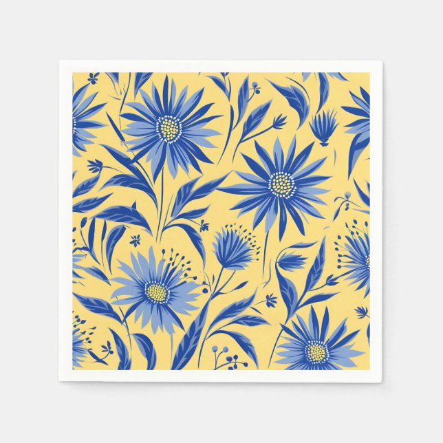 Serviette En Papier Abstrait Cornflower Bleu Botanique (Devant)
