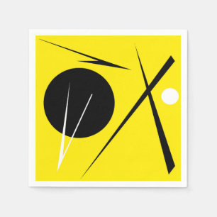 Serviette En Papier Abstrait d'art minimaliste moderne jaune noir blan