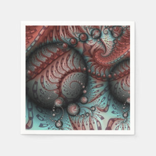 Serviette En Papier Abstrait Fantaisie Vive Art Fractal Brun Bleu