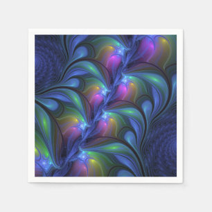 Serviette En Papier Abstrait Lumineux Bleu Rose Vert Fractal Coloré