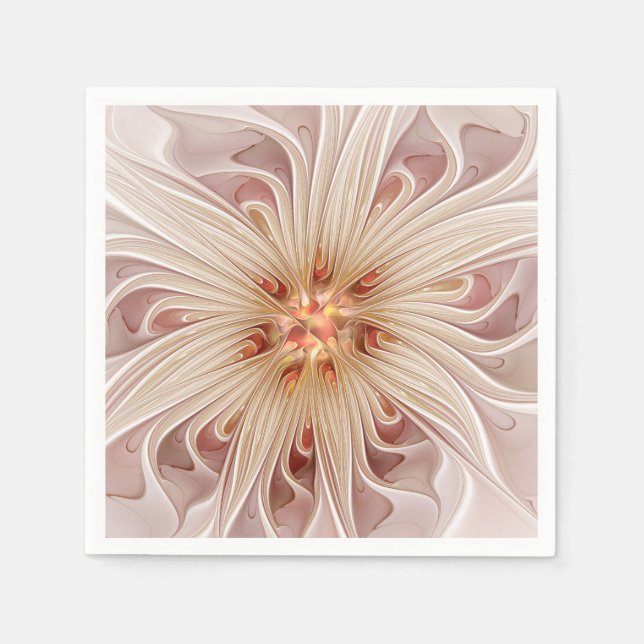 Serviette En Papier Abstrait Moderne Peach Pastel Flower Fractal Art (Devant)