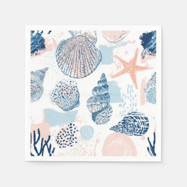 Serviette En Papier Abstrait Nautical Beach Bleu Pêche en Distress (2) (Devant)