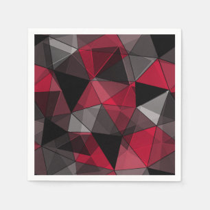 Serviette En Papier Abstrait Noir, rouge, gris géométrique.