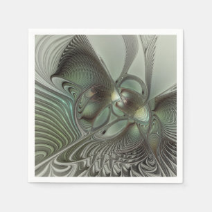 Serviette En Papier Abstrait Olive Sage Vert Gris Art Fractal Fantaisi