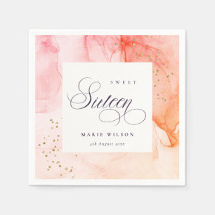 Serviette En Papier Abstrait Pastel Rose Orange Sweet 16 Anniversaire