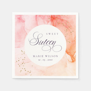 Serviette En Papier Abstrait Pastel Rose Orange Sweet 16 Anniversaire