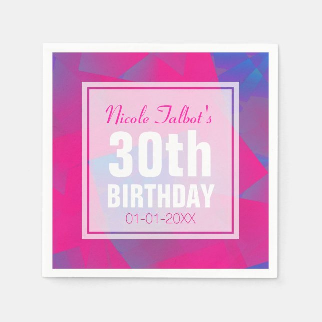 Serviette En Papier Abstrait Pink Blue 30th Birthday Paper Napkins (Devant)
