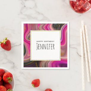 Serviette En Papier Abstrait rose et noir avec des vents dorés Annive