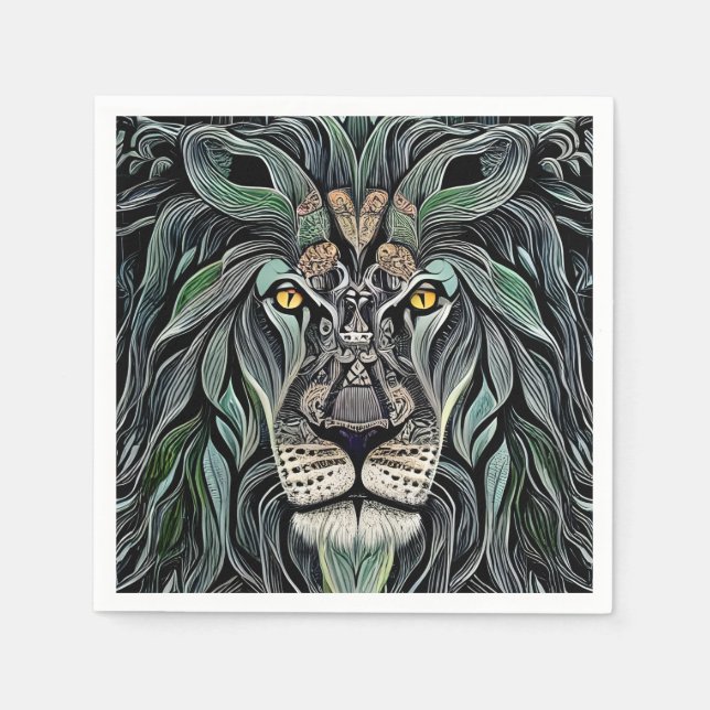 Serviette En Papier Abstrait Shabby Chic King Lion (Devant)