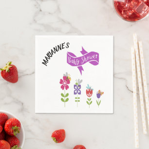 Serviette En Papier Accent de nom de Baby Shower Fleur et Insectes