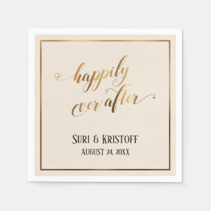 Serviette En Papier Accent doré Happily Ever After Cœurs Écriture Crém