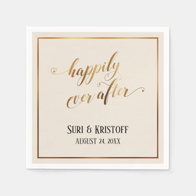 Serviette En Papier Accent doré Happily Ever After Cœurs Écriture Crém (Devant)