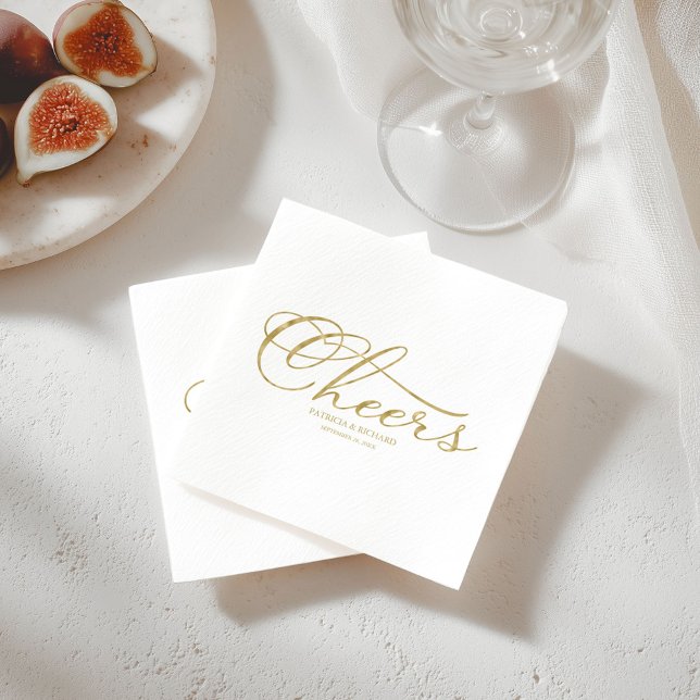Serviette En Papier Acclamations - Or Élégant Faux Feuille Script  Mar (Créateur téléchargé)