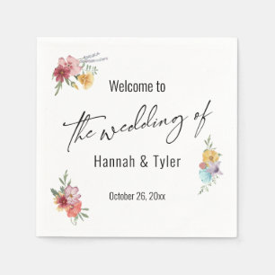 Serviette En Papier Accueil du Fleur sauvage de prairie aquarelle mult