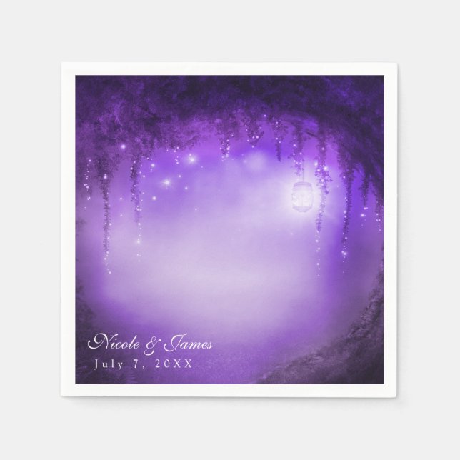 Serviette En Papier Accueil Mariage Imaginaire Forêt Enchantée Violet (Devant)