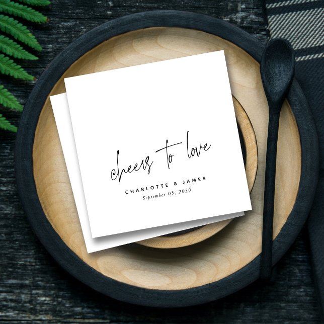 Serviette En Papier Accueil moderne pour aimer Mariage personnalisé él (Modern Cheers to Love Elegant Personalized Wedding Napkins)