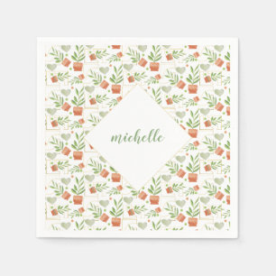 Serviette En Papier Accueil Plantes En Pots Céramiques Motif Aquarelle