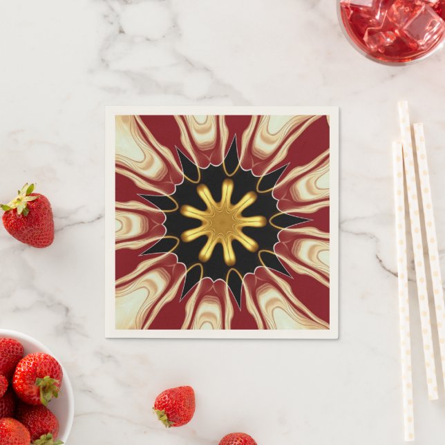 Serviette En Papier Achempong: Starburst | Deep Crimson & Gold Luxury  (En situation)