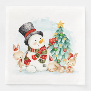 Serviette En Papier Adables Bunnies Et Arbre De Snowman Noël