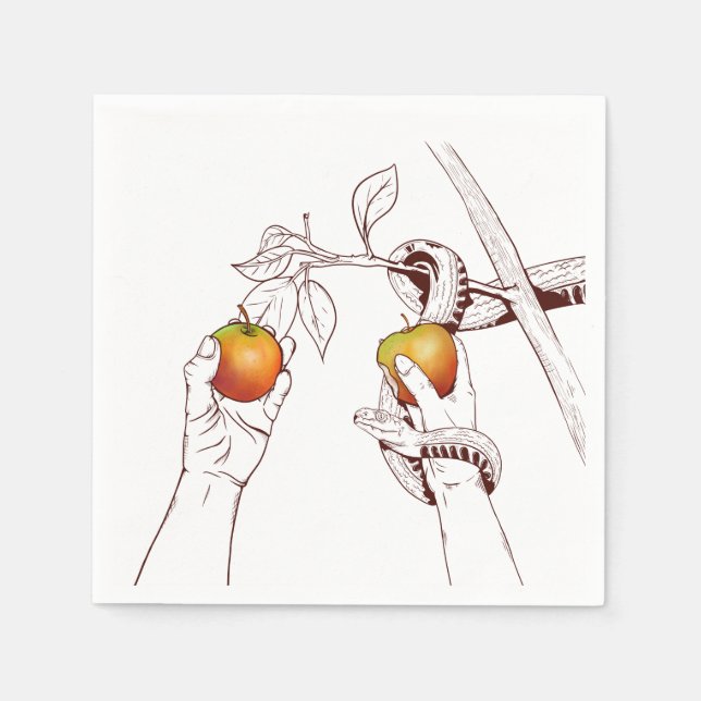 Serviette En Papier Adam et Eve avec le serpent (Devant)