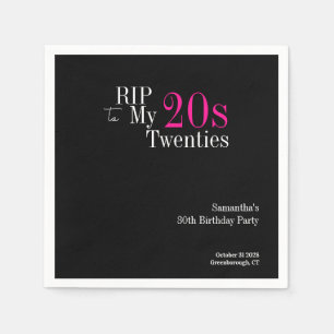 Serviette En Papier Adieu 20 ans Fête d'anniversaire 30 ans Noir Rose