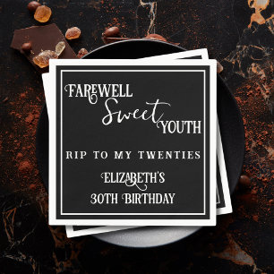 Serviette En Papier Adieu Sweet Youth RIP 20s Noir 30e anniversaire