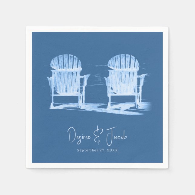 Serviette En Papier Adirondack Beach Chaises Azure Blue White Mariage (Devant)