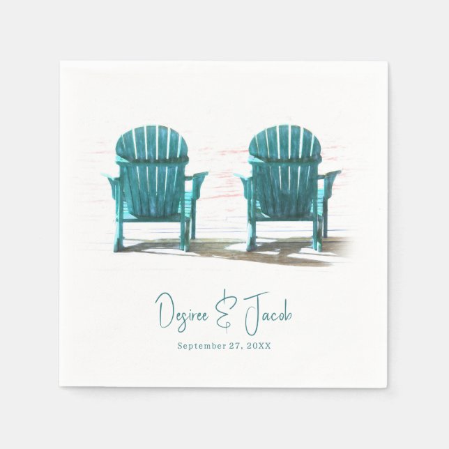 Serviette En Papier Adirondack Chaises De Plage Mariage Turquoise Blan (Devant)