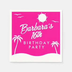 Serviette En Papier Ado Anniversaire Trendy Beach Hot Pink Sweet 16