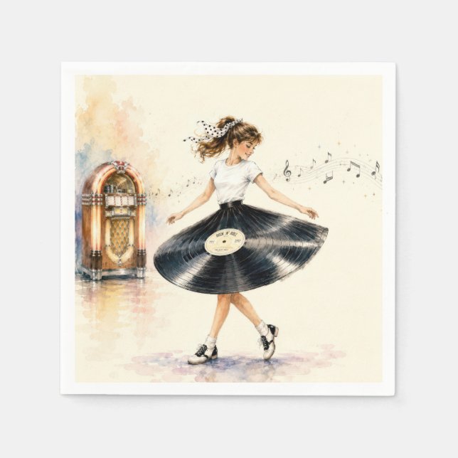 Serviette En Papier Adolescente Rétro Danse sur la Jukebox (Devant)
