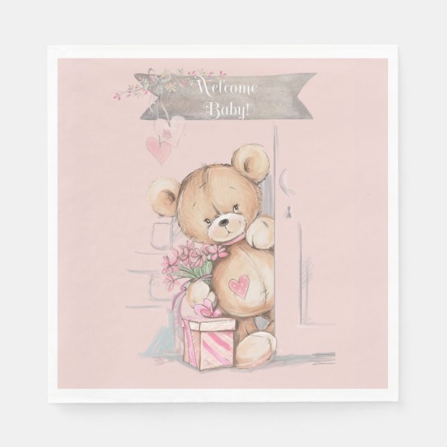 Serviette En Papier Adorable Aquarelle Baby shower Ours En Teddy (Devant)