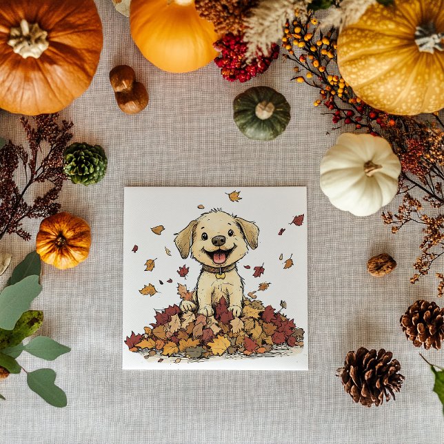 Serviette En Papier Adorable Automne Chiot Jouer (Créateur téléchargé)