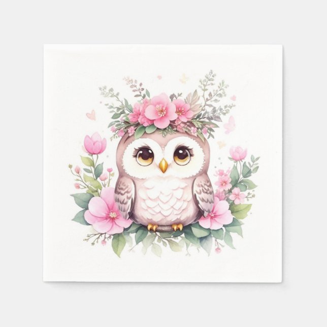 Serviette En Papier Adorable Baby shower de fille de hibou rose (Devant)