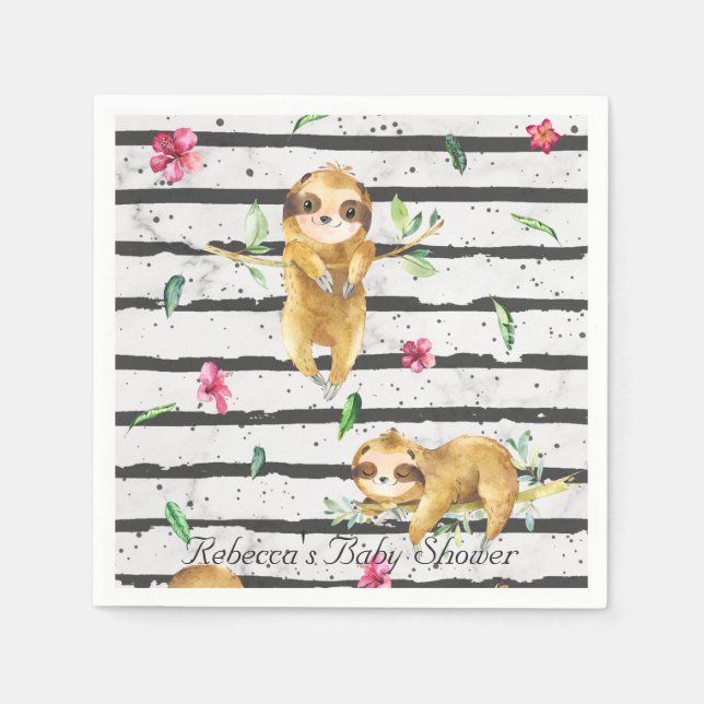 Serviette En Papier Adorable Baby shower Tropical Sloth Personnalisé (Devant)