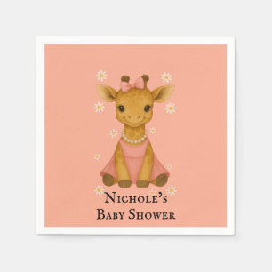 Serviette En Papier Adorable bébé Giraffe en Baby shower fille rose