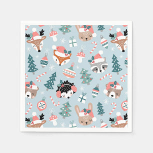 Serviette En Papier Adorable Bois Noël Animal Visages Motif