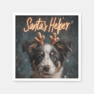 Serviette En Papier Adorable Bordure Collie Puppy comme Père Noël Help