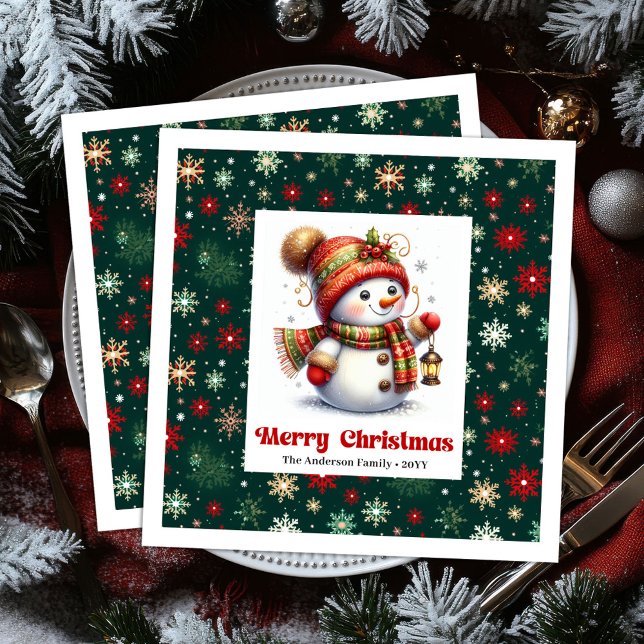 Serviette En Papier Adorable cartoon snowman with snowflakes kids  (Adorable cartoon snowman with snowflakes kids napkins)