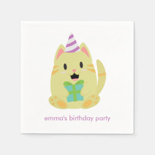 Serviette En Papier Adorable Chat Jaune Anniversaire