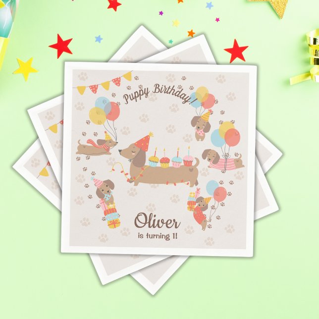 Serviette En Papier Adorable Chiot Anniversaire Pawty (Créateur téléchargé)