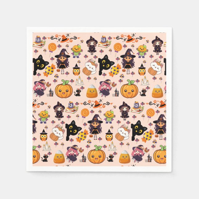 Serviette En Papier Adorable Funny Kawaii Motif d'Halloween (Devant)