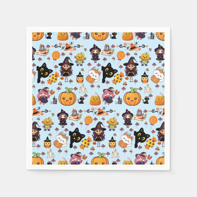 Serviette En Papier Adorable Funny Kawaii Motif d'Halloween (Devant)