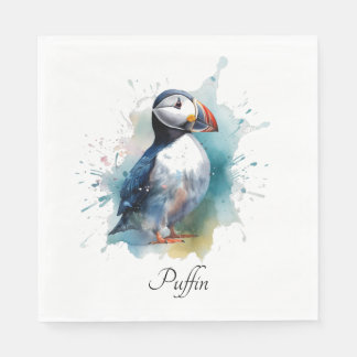 Serviette En Papier Adorable Macareux au lavis, personnalisé