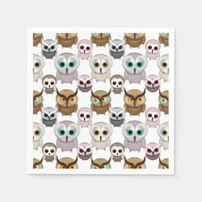 Serviette En Papier Adorable Motif de Chouettes illustrées (Devant)