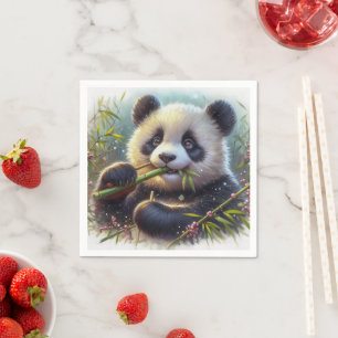 Serviette En Papier Adorable Ours De Panda Mangeant Bambou