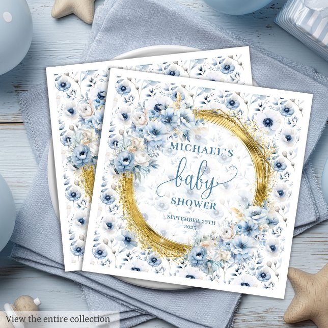Serviette En Papier Adorable Pastel Blue Gold Flowers Papier serviette (Adorable Pastel Blue Gold Flowers Paper Napkins

)
