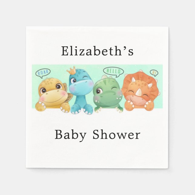 Serviette En Papier Adorable Petit Baby shower Dinosaure (Devant)