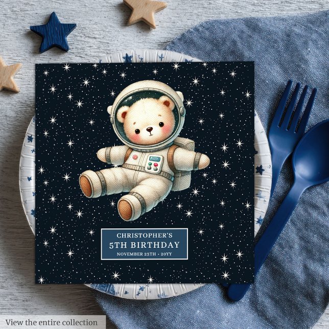 Serviette En Papier Adorable Teddy Bear Astronaut Baby shower de servi (Adorable Teddy Bear Astronaut Napkins Baby Shower)
